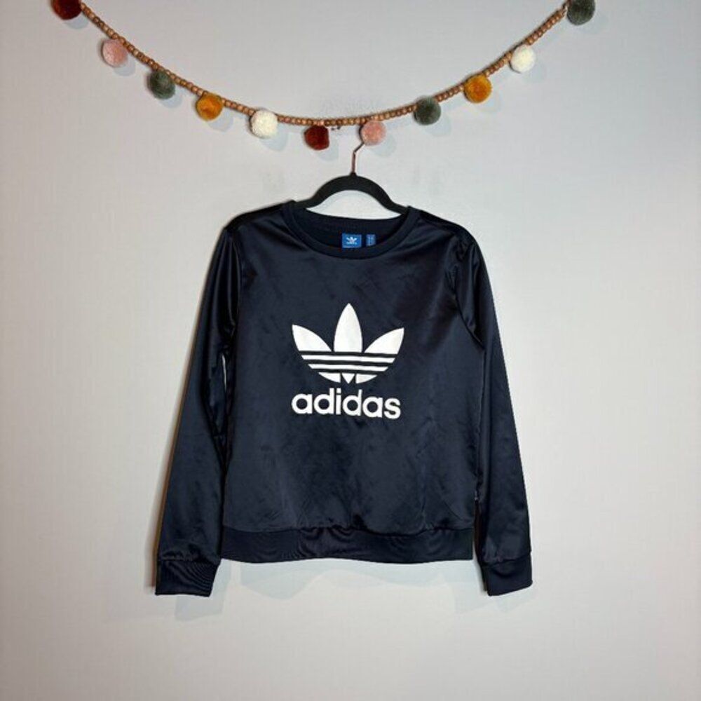 Adidas navy blue satin pullover top